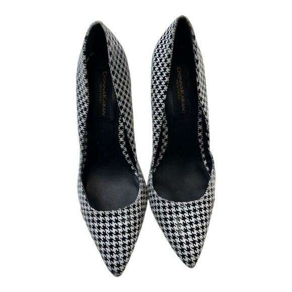 Donna Karen Women's Houndstooth Pointed Toe Stiletto Pump Heels Black White Sz 9 - Picture 9 of 11